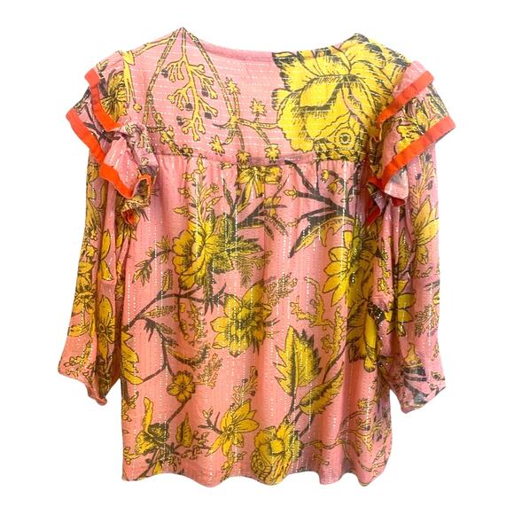 Vero Alfi Maldiva Boho Peasant Blouse w Tassels and Metallic Made in India‎ sz 2 - Picture 5 of 9